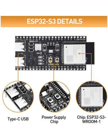 Placa de Desarrollo Aideepen ESP32 S3 DevKitC1 N16R8 Wi-Fi BT