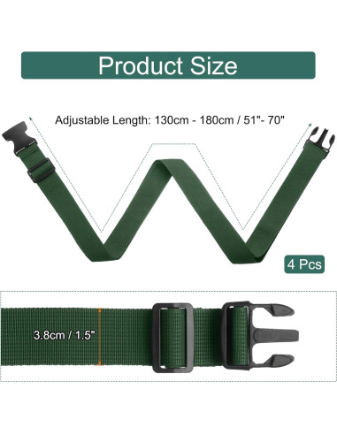 Correas de Equipaje Ajustables uxcell 4 Pcs Verde Militar 130-180 cm