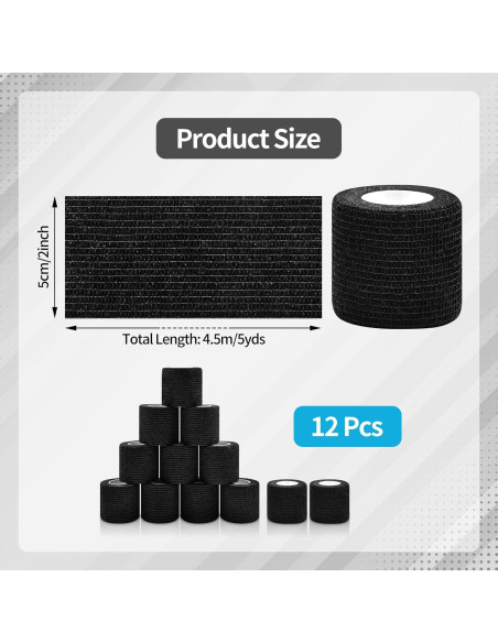 12 Rollos Venda Cohesiva Negra 5.08 cm x 4.57 m Kreyfer