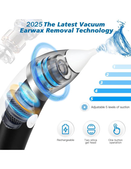 Aspirador de Cera de Oído TEADZ Eléctrico Recargable USB 5 Niveles