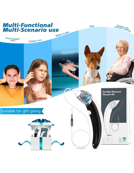 Aspirador de Cera de Oído TEADZ Eléctrico Recargable USB 5 Niveles
