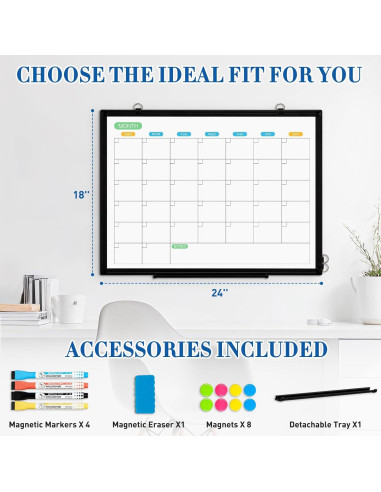 Calendario de Pizarra Blanca WALGLASS 61x46 cm Doble Cara