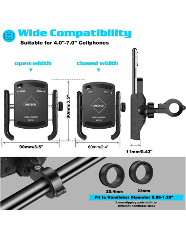 Soporte para Teléfono de Motocicleta iMESTOU con Cargador USB