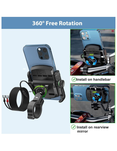 Soporte para Teléfono de Motocicleta iMESTOU con Cargador USB