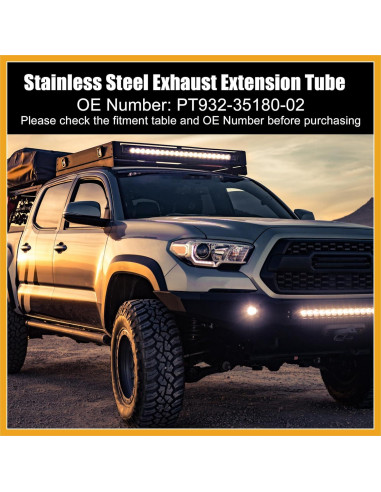 Tubo de Extensión de Escape Acero Inoxidable Partuto para Toyota Tacoma 2018-2023