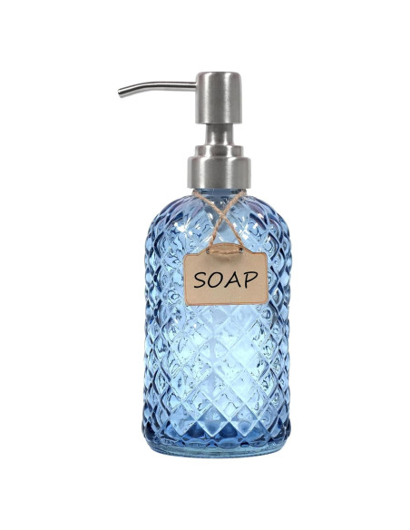 Dispensador de Jabón de Vidrio Azul Funly mee 473 ml Acero Inoxidable