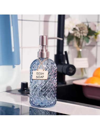 Dispensador de Jabón de Vidrio Azul Funly mee 473 ml Acero Inoxidable