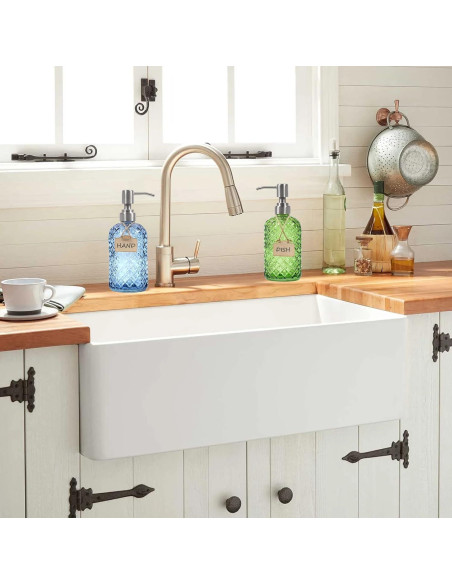 Dispensador de Jabón de Vidrio Azul Funly mee 473 ml Acero Inoxidable