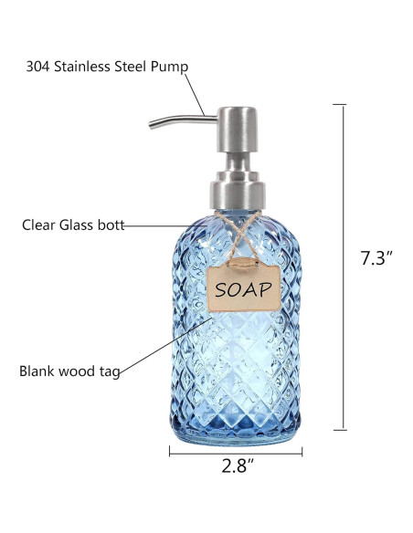 Dispensador de Jabón de Vidrio Azul Funly mee 473 ml Acero Inoxidable