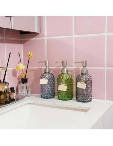 Dispensador de Jabón de Vidrio Azul Funly mee 473 ml Acero Inoxidable