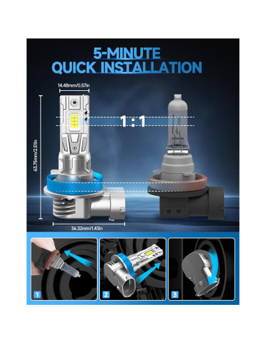 Bombillas de Luz de Niebla ZSTOPCL H11 para Toyota Corolla 2009-2016