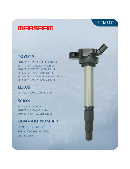 Bobina de Encendido Marsram UF596 para Toyota Corolla 2009-2017