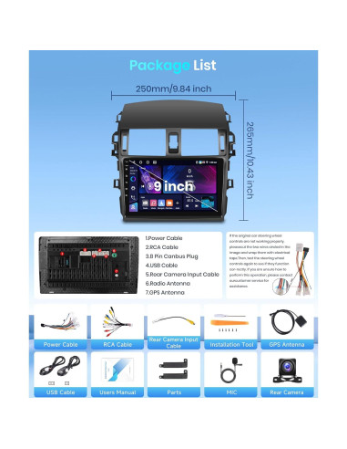 Estéreo Android 4+64G para Toyota Corolla 2009-2013 con CarPlay