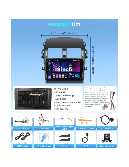 Estéreo Android 4+64G para Toyota Corolla 2009-2013 con CarPlay