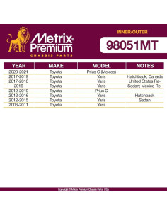 Kit de 4 Terminales de Dirección Metrix para Toyota Prius C 20-21 2