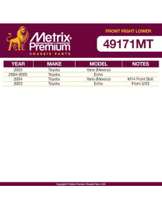 Brazo de Control Inferior Derecho Metrix para Toyota Yaris 2005 2