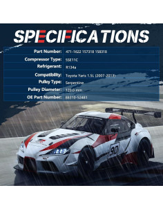 Compresor de AC PumpShark 471-1622 para Toyota Yaris 1.5L 2007-2013 2
