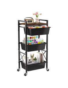 Carro de Almacenamiento Rodante Time Forest 3 Niveles Negro