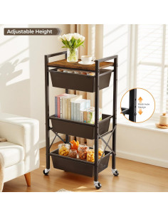 Carro de Almacenamiento Rodante Time Forest 3 Niveles Negro 2