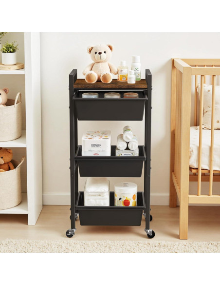 Carro de Almacenamiento Rodante Time Forest 3 Niveles Negro