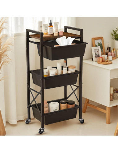 Carro de Almacenamiento Rodante Time Forest 3 Niveles Negro