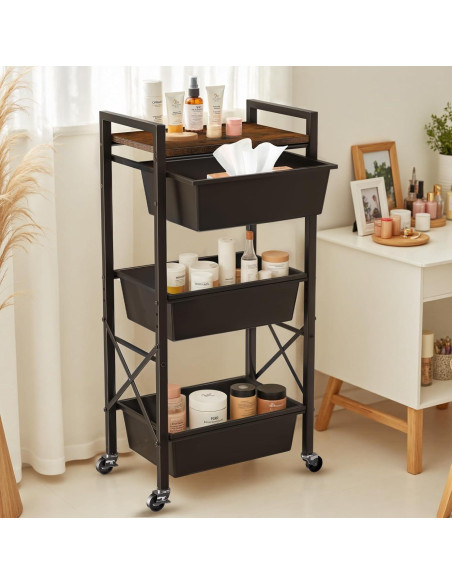 Carro de Almacenamiento Rodante Time Forest 3 Niveles Negro