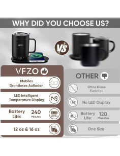 Taza Inteligente VFZO 355ml Autocalentable Negro 65C 2
