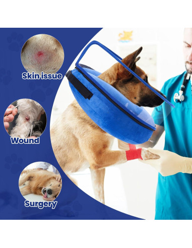 Collar Inflable BARKLESS para Perros M - Azul, Post-Cirugía