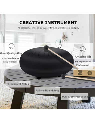 Tambor de Lengua de Acero Ranch 30.48 cm 11 Notas Clave C Negro
