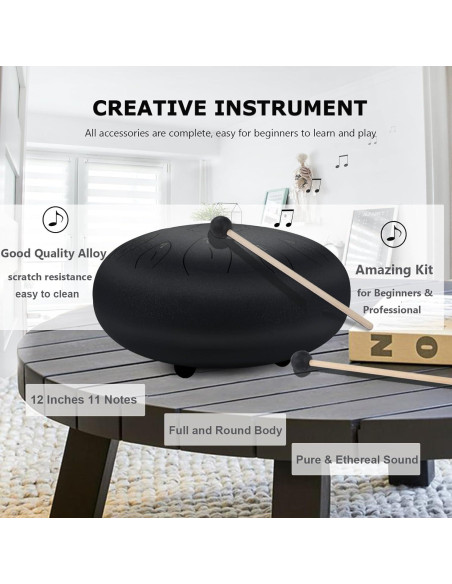 Tambor de Lengua de Acero Ranch 30.48 cm 11 Notas Clave C Negro