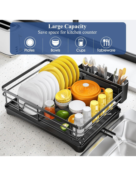 Escurridor de Platos SNTD Negro con Soporte para Utensilios