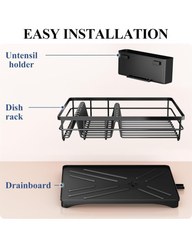 Escurridor de Platos SNTD Negro con Soporte para Utensilios