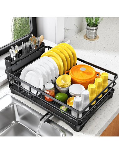 Escurridor de Platos SNTD Negro con Soporte para Utensilios