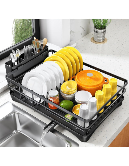 Escurridor de Platos SNTD Negro con Soporte para Utensilios