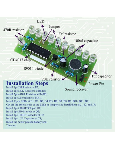 Kit de Práctica de Soldadura ISolderStore CD4017 con 10 LEDs