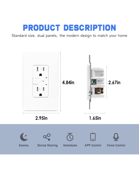 Enchufe Inteligente de Pared JUNLIT 2 Puertos Control Remoto WiFi