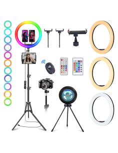 Anillo de Luz Selfie RGB 33 cm WisaKey con Trípode 193 cm