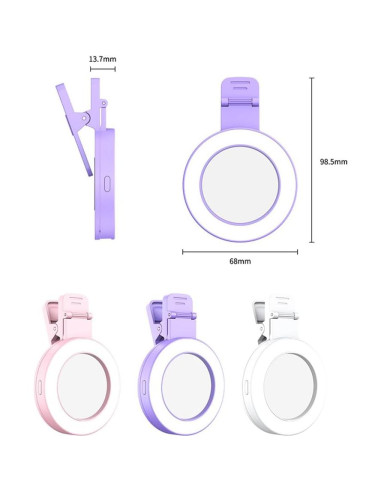 Luz de Anillo Selfie Andoer Clip-on con Espejo 3 Modos