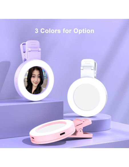 Luz de Anillo Selfie Andoer Clip-on con Espejo 3 Modos