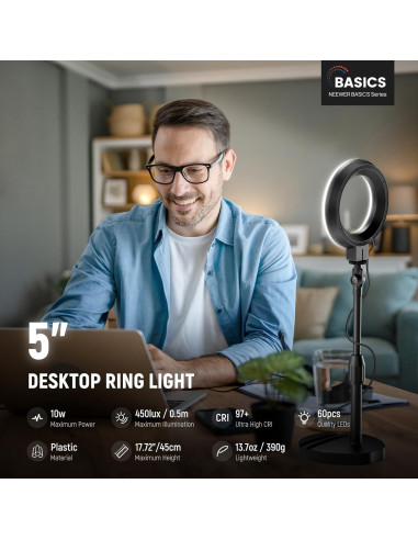 Luz de Anillo LED NEEWER BR60 10W Ajustable para Selfies