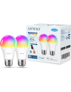 Bombillas Inteligentes ANWIO 8.5W E26 Paquete de 2 Control Wifi 2