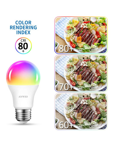 Bombillas Inteligentes ANWIO 8.5W E26 Paquete de 2 Control Wifi