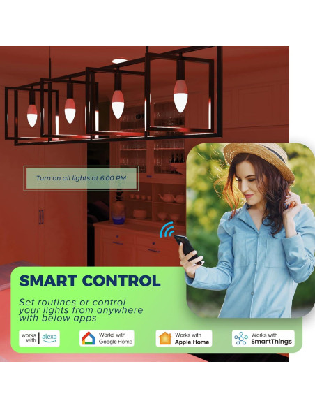 Bombillas Inteligentes E12 Matter 6W 4PCS RGBW Compatible con Alexa