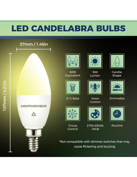 Bombillas Inteligentes E12 Matter 6W 4PCS RGBW Compatible con Alexa