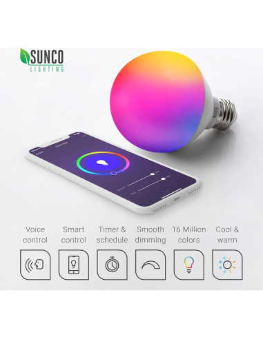 Bombillas Inteligentes G25 LED Sunco, 5W, RGB, Dimmables, 2 Pzas