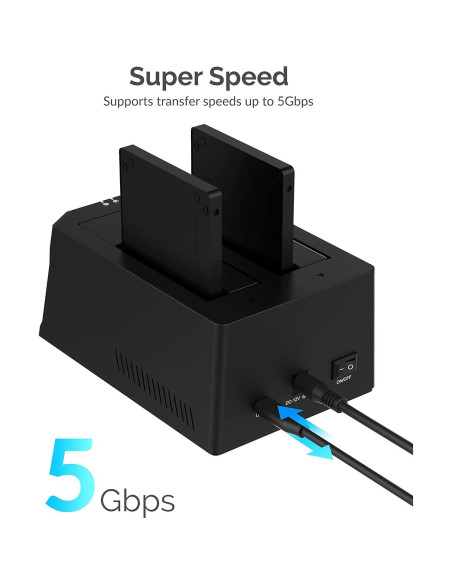 Estación de Acoplamiento SATA Sabrent EC-CH2B 2 Bahías 5Gbps