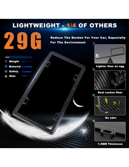 Marco de Placa de Licencia HIBRONGO Fibra de Carbono 100% Puro