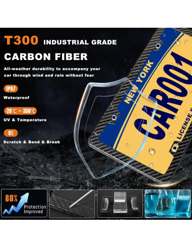 Marco de Placa de Licencia HIBRONGO Fibra de Carbono 100% Puro