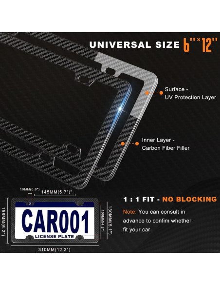 Marco de Placa de Licencia HIBRONGO Fibra de Carbono 100% Puro