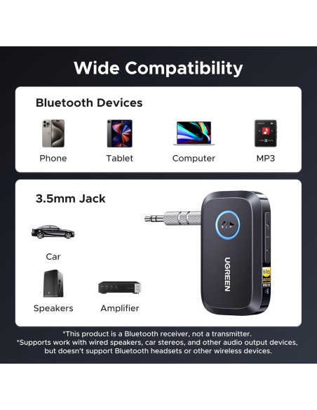 Receptor Bluetooth 6.0 UGREEN con LDAC y 17H de batería